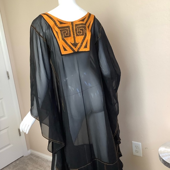 African Black and Orange Kaftan Sheer Dress - Picture 10 of 12